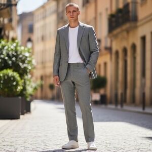Suitsupply Vitale Barberis Canonico Grey Pinstripe Pure Wool Suit 40L  W34 x L33